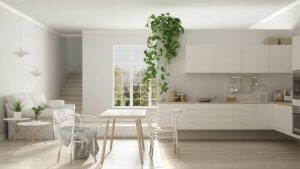 De Scandinavische keuken met plant