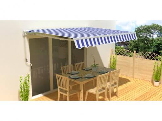 Opvouwbare zonwering met blauwe strepen