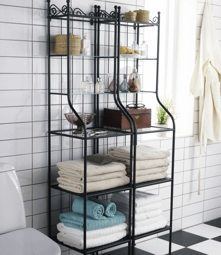 Metalen kastje met glazen planken