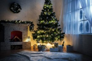 Kerstboom in de hoek van de kamer