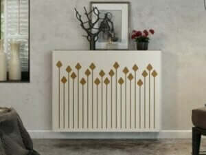 Radiatorafdekking met patroon.