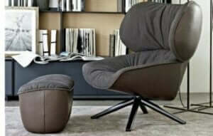 Fauteuil in stof en imitatieleer
